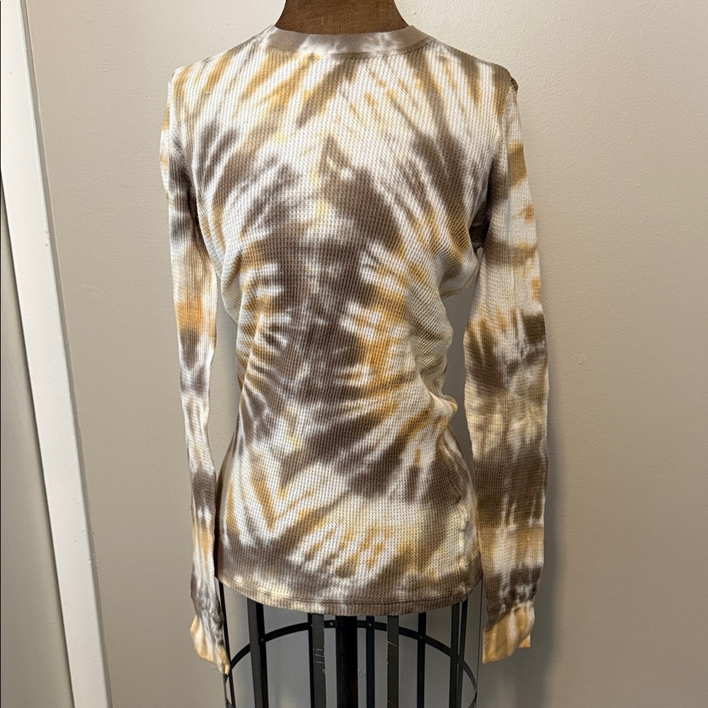 Lucky Brand Brown and Cream Tie-Dye Long Sleeve Top